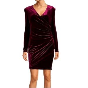 ALEX MARIE Burgundy Red Velvet Long Sleeve Dress Ruched Holiday Christmas Size 4